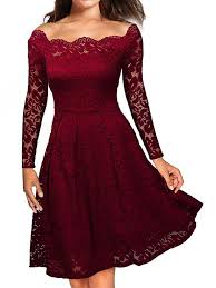 Laceshe Vintage Floral Lace Long Sleeve Cocktail Dress Lace Dress Vintage Lace Party Dresses Long Sleeve Lace Dress