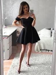 Black Off Shoulder Homecoming Party Dresses Simple Semi Formal Gowns For Special Occasion Balckdress Satin Homecoming Dress Black Short Dress Simple Dresses