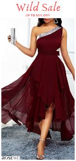 High Waist Asymmetric Hem One Shoulder Dress In 2020 Dresses Red Dress Online Women S Fashion Dresses