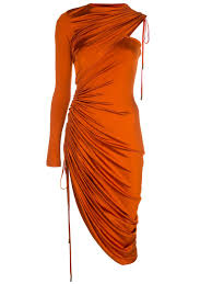 Monse Satin Single Sleeve Cocktail Dress Farfetch In 2020 Fancy Dresses Fashion Orange Dress