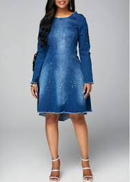 Frayed Hem Bowknot Detail Long Sleeve Denim Dress Rotita Com Usd 34 04 Long Sleeve Denim Dress Long Sleeve Dress Online Dresses