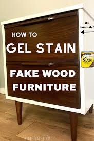 Want To Refinish Laminate Furniture Learn Step By Step How To Stain Fake Wood Fu Refinishing Laminate Furniture Painting Laminate Furniture Staining Furniture