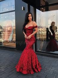 Mermaid Off The Shoulder Floor Length Red Sequined Prom Dress Elegant Prom Dresses Long Prom Gowns Prom Dresses