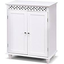 Tangkula Floor Cabinet White Wooden Free Standing Bathroom 2 Shelves Storage Cabinet Bathroom Floor Cabinets Cupboard Storage Bathroom Storage Cabinet