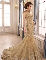 Light Brown Beige Golden Brown Evening Gown Evening Dresses Vintage Mermaid Evening Dresses Prom Dress With Train