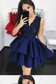 Navy Party Dresses A Line Party Dresses Party Dresses V Neck Homecoming Dresses Blue La Navy Blue Homecoming Dress Blue Dress Short Lace Homecoming Dresses