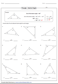 Missing Interior Angles Triangle Worksheet Angles Worksheet Geometry Worksheets