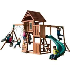 Swing N Slide Playsets Cedarbrook Deluxe Wood Complete Playset With Chalkboard Swing And Slide Wooden Playset Swing Set