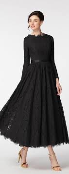 Modest Black Formal Dresses Long Sleeves Tea Length Modest Black Dress Modest Formal Dresses Long Black Dress Formal