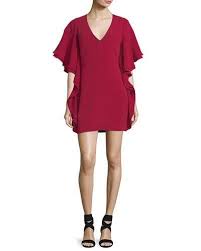 Halston Heritage V Neck Draped Sleeve Mini Cocktail Dress Designer Cocktail Dress Halston Heritage Crimson Dress