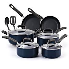 Cook N Home 12 Piece Nonstick Stay Cool Handle Cookware Set Blue Cooknhome Cookware Set Induction Cookware Pots And Pans Sets