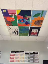 Painted Masterpieces Ceiling Tiles Students Could Paint In Art Class Parents Could Purchase And Either Keep Ceiling Tiles Art Art Display Kids Painting Tile