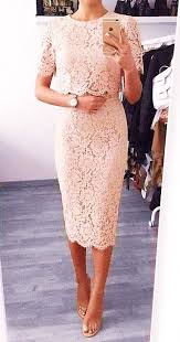 Macloth Short Sleeves Lace Peach Cocktail Dress Knee Length Wedding Party Dress Cocktail Dress Lace Lace Dress With Sleeves Knee Length Cocktail Dress