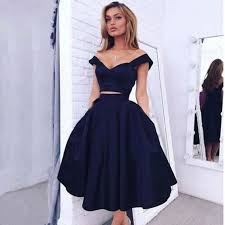 Navy Blue Short 2 Piece Homecoming Dresses 2016 Cocktail Dress 8th Grade Prom Dresses Modern Si Tea Length Prom Dress Blue Homecoming Dresses Prom Dresses Blue
