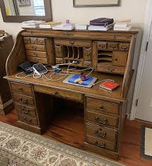 Roll Top Desk Solid Wood Deluxe Executive Oak 54x28x49 Classic Home Office Organizer Roll Top Desk Home Office Organization Solid Wood Desk