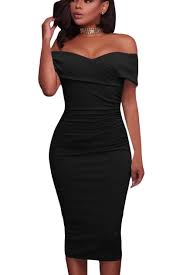 Black Ruched Off The Shoulder Bodycon Formal Midi Dress Https Www Modeshe Com Modeshe Modeshe Elegant Bodycon Dress Black Dresses Classy Midi Dress Bodycon
