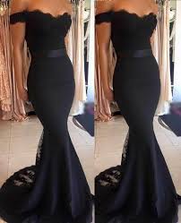 2020 Junoesque Black Lace Off The Shoulder Mermaid Trumpet Satin Prom Dresses Cocktail Dress Prom Sheer Prom Dress Classic Prom Dress