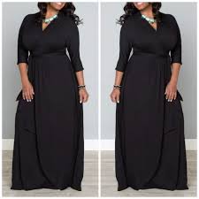 Plus Size Long Sleeve Solid Black Maxi Wrap Dress 70 S Boho L A Made 1x 2x 3x