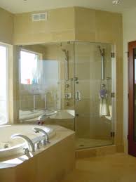 Light Bright Shower And Tub Configuration On Outside Wall With Different Window Heights Heat Vent Above Shower Doors Steam Shower Enclosure Shower Enclosure