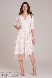 3 4 Sleeve Lace And Tulle Fit And Flare Dress Rehersal Dinner Dresses Tulle Dress
