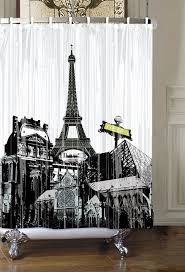 Paris Eiffel Tower Waterproof Shower Curtain Black And White With Color Accents Paris Theme Bathroom Paris Bathroom Pink Bathroom Tiles