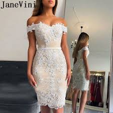 Janevini Light Champagne Beaded Cocktail Dresses Knee Length Short White Lace Applique Sweetheart Knee Length Lace Dress Knee Length Dresses White Short Dress