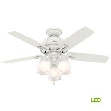 Hunter Donegan 44 In Led Indoor Fresh White Ceiling Fan With 3 Light Kit Bundled With Handheld Remote Control 52229r The Home Depot Ceiling Fan With Light Ceiling Fan White Ceiling Fan