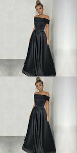 Simple Off Shoulder Long Black Satin Prom Dresses Promdressesonline Promdresses2018 Simplepromdress Black Prom Dresses Evening Dresses Prom Prom Dresses Modest