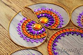 Rangoli Floor Art Mirror Pan Purple And Orange Set Of By Nirman Floor Art Acrylic Rangoli Sand Art