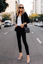 Fashion Jackson Wearing Express Black Blazer White Tank Express Work Black Pants Snakeskin Pumps Work Ou Fashion Jackson Summer Work Outfits Smart Casual Women