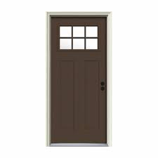 Jeld Wen 32 In X 80 In 6 Lite Craftsman Dark Chocolate Painted Steel Prehung Left Hand Inswing Front Door W Brickmould Thdjw167700827 The Home Depot Steel Entry Doors Front Door Jeld Wen