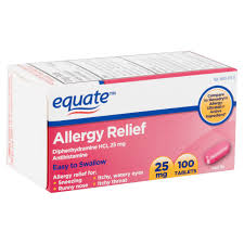 Equate Allergy Relief Diphenhydramine Tablets 25mg 100 Ct Walmart Com In 2020 Allergy Relief Runny Nose Allergies