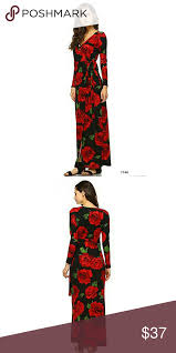 Black Red Roses Long Sleeve Faux Wrap Maxi Dress Boutique Dresses Boutique Maxi Dresses Maxi Wrap Dress