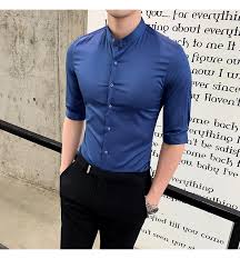 Half Sleeve Korean Style Men Slim Fit Dress Shirt White Black Blue Ban Benovafashion Slim Fit Dress Shirts Mens Shirt Dress Slim Fit Men