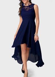 Lace Panel Navy Blue High Low Dress Modlily Com Usd 34 90 High Low Bridesmaid Dresses Blue High Low Dress Pretty Bridesmaid Dresses