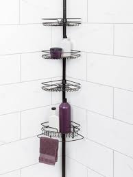 Bathroom Modern Tension Pole Corner Shower Caddy Wrought Iron Tension Pole Corner Shower Caddy Design Black Meta Shower Pole Corner Shower Caddy Shower Caddy