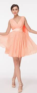 V Neck Peach Color Bridesmaid Dresses Knee Length Knee Length Bridesmaid Dresses Bridesmaid Dresses Short Coral Peach Color Bridesmaid Dresses
