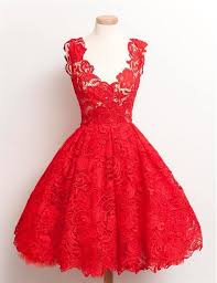 Red 1950 S Fashion Scoop Lace Ball Gown Knee Length Prom Dresses Evening Gowns Vestidos De Encaje Vestidos Para Adolescentes Vestido De Adolescente