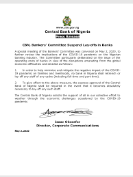 Central Bank Directs Banks To Halt Staff Retrenchment In 2020 Central Bank Corporate Communication Banking Industry