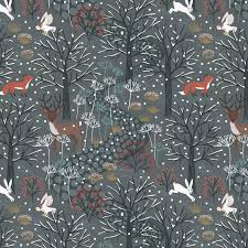Lewis Irene Winter In Bluebell Wood Winter Woods Dark Grey Winter Wood Woodland Fabric Winter Woodland