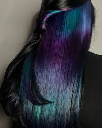 Peekaboo Highlights On Dark Hair Teal Purple Blue Dark Hair With Highlights Teal Hair Black Hair With Highlights