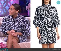 Adrienne S Blue Zebra Print Puff Sleeve Shirtdress On The Real In 2020 Mini Shirt Dress Striped Knit Dress Dresses