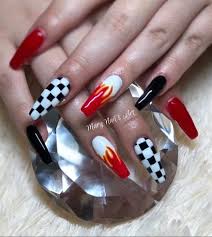 Flames And Checkers Mary Nails Art By Mary1nail From Nail Art Gallery Checkered Nails Fire Nails Cute Nails