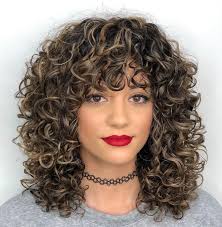 Mid Length Curly Hairstyle With Curly Bangs Curly Hair Styles Naturally Mid Length Curly Hairstyles Medium Curly Hair Styles