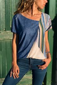 Kadin Mavi Cizgili Bloklu Bluz Trend Alacati Stili Trendyol Elbise Yeniden Tasarimlari Moda Stilleri Bluz