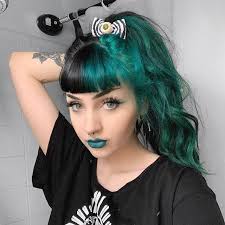 Dark Green Black Split Hair Color Horrorhailey Split Hair Dark Green Hair Hair Color For Black Hair