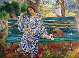 On The Green Bank Sanary Henri Lebasque Painting Reproduction Painting Reproductions Painting Artist