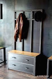Banc Vestiaire En Bois Et Metal Meuble D Entree De Style Industriel Sur Mesure By Micheli Design Meuble Entree Banc Vestiaire Meuble Vestiaire Entree