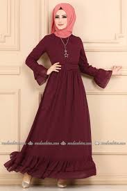 Modaselvim Elbise Firfirli Sifon Elbise 2062ab368 Bordo Abaya Tarzi Elbiseler Moda Stilleri