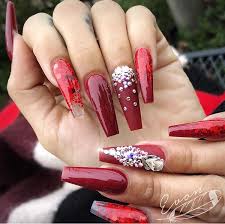 Red Nails With Diamonds Stiletto Nails Red Nails Diamond Nails Christmas Nail Designs